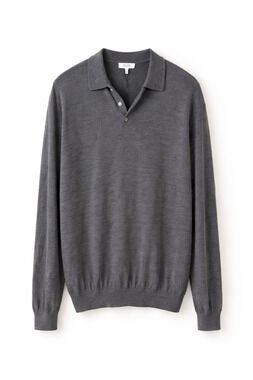 REISS Charcoal Gray Long Sleeve Polo Knit Sweater